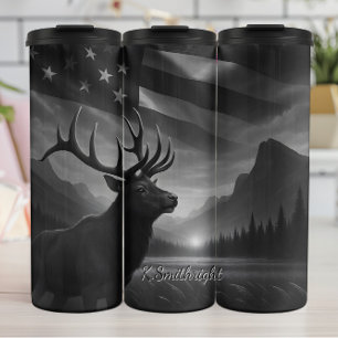 Majestic Elk American Flag Wilderness Thermal Tumbler