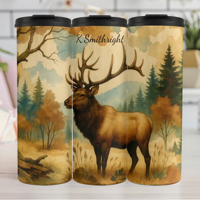 Majestic Elk Autumn Forest Watercolor Thermal Tumbler (Creator Uploaded)