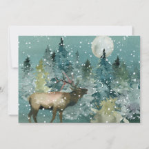 Majestic Elk Forest Full Moon Snowfall