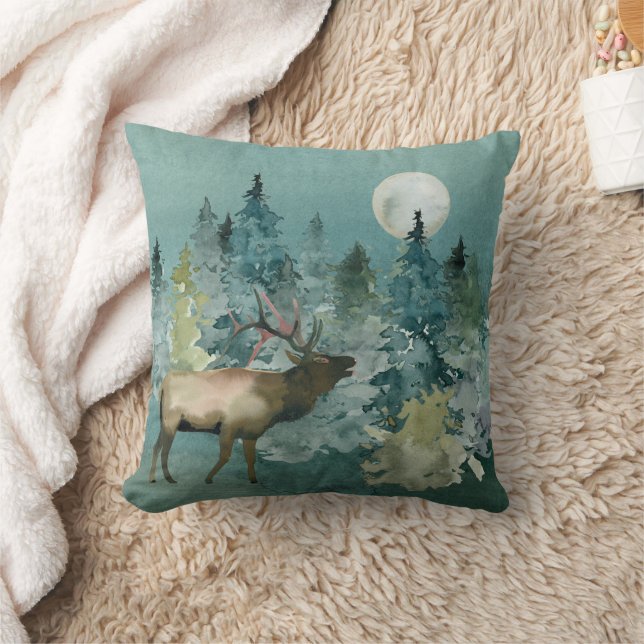 Majestic Elk in Forest Full Moon Cushion (Blanket)