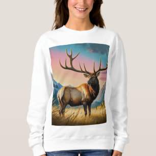 Majestic Elk in Mountain Fields - Nature-Inspired Sweatshirt