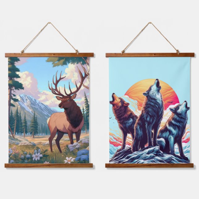 Majestic Elk in Mountain Wilderness Hanging Tapestry (Double)