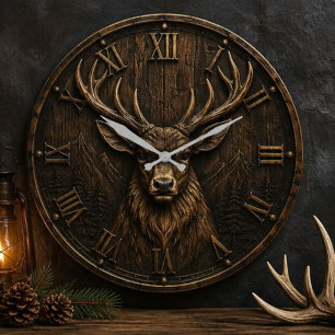 Majestic Elk Rustic Wildlife Mountain Cabin Huntin Large Clock
