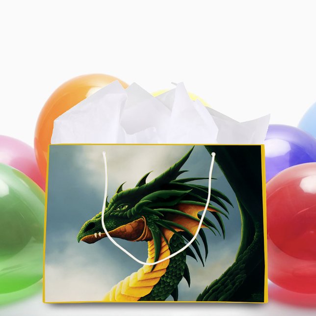 Majestic Emerald Green Dragon Fantasy Large Gift Bag (Creator Uploaded)