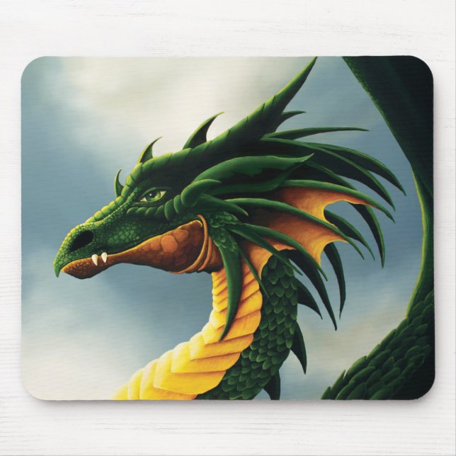 Majestic Emerald Green Dragon Fantasy Mouse Mat (Front)