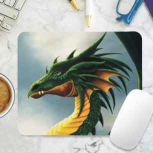 Majestic Emerald Green Dragon Fantasy Mouse Mat