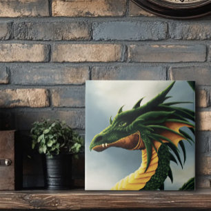 Majestic Emerald Green Dragon Fantasy Tile