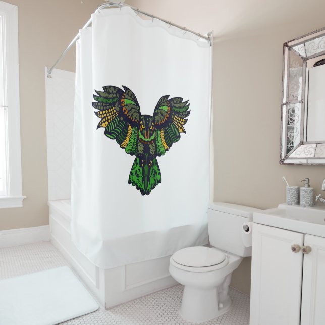 Majestic Emerald Owl Shower Curtain (In Situ)