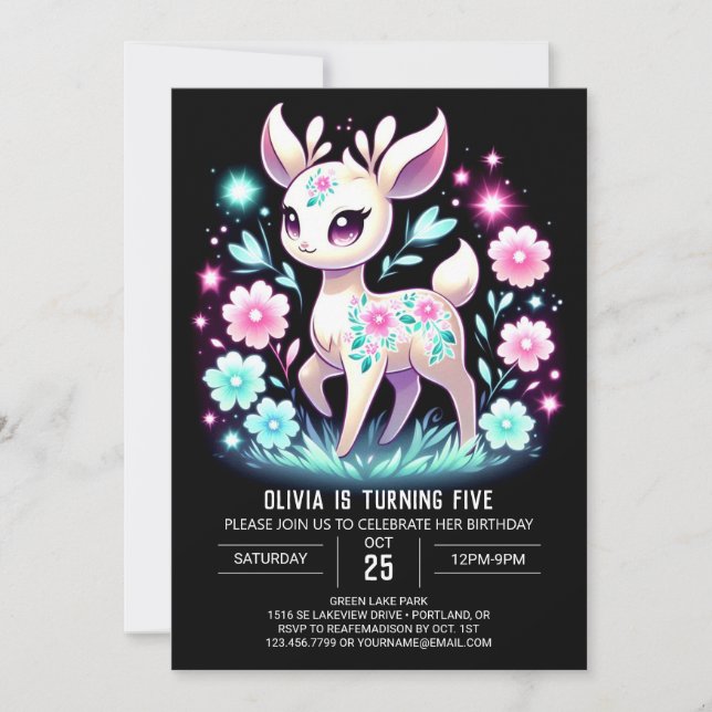 Majestic Enchanted Deer Digital Birthday Invitation (Front)