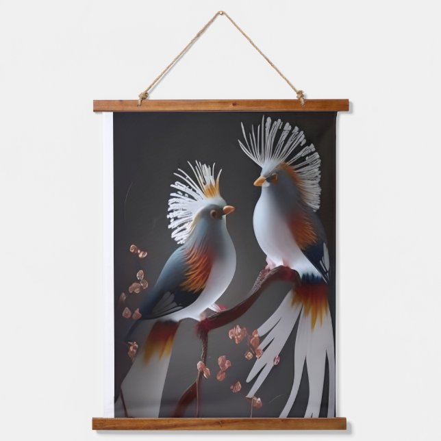 Majestic Exotic Birds on Branch - Ethereal Nature  Hanging Tapestry (Front)