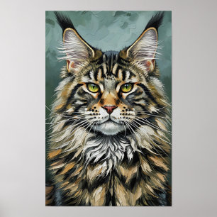 Majestic Expressionist Maine Coon Cat Poster