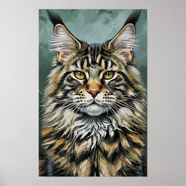 Majestic Expressionist Maine Coon Cat Poster (Front)