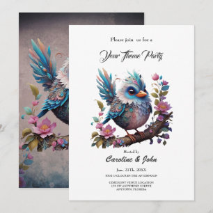 Majestic fantasy bird sitting on a branch invitation