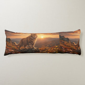 Majestic Fantasy Cat – A Golden Mountain Sunset Body Cushion