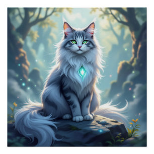 **Majestic Fantasy Cat with Mystical Aura – High F Poster