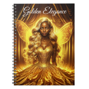 Majestic fantasy queen in a golden magical realm notebook