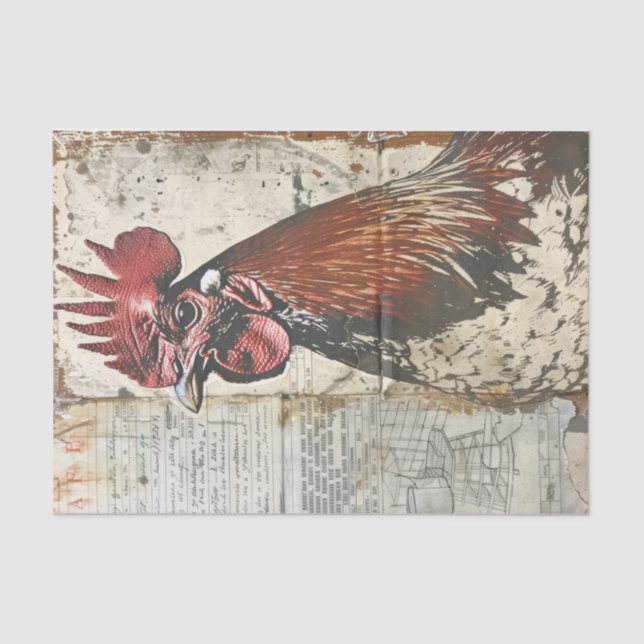 Majestic Farm Chicken Rooster Decoupage Tissue Paper (Front)