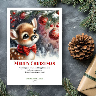 Majestic Fawn Winter Watercolor Christmas Holiday  Card