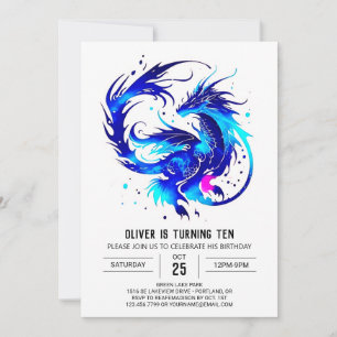 Majestic Fire-Breathing Dragon Birthday Invitation
