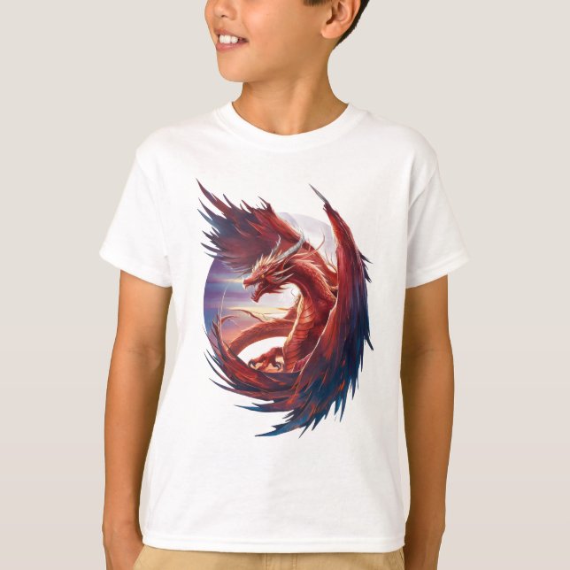 Majestic Fire Dragon - Epic Fantasy T-Shirt (Front)