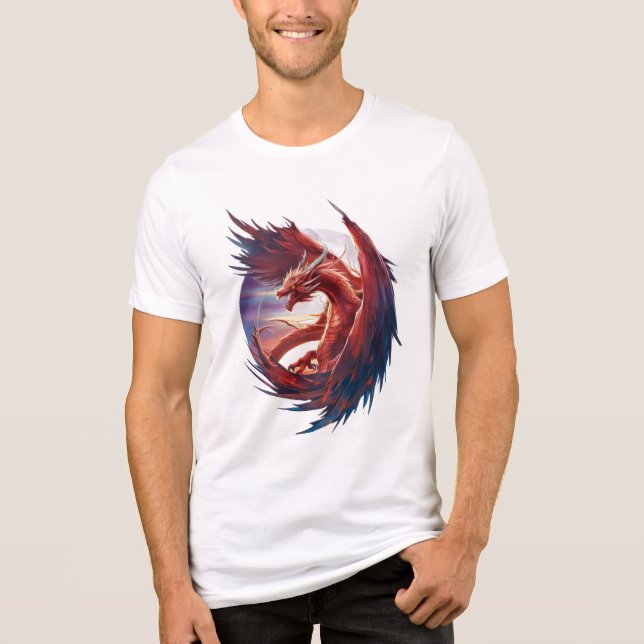 Majestic Fire Dragon - Epic Fantasy Tri-Blend Shirt (Front)
