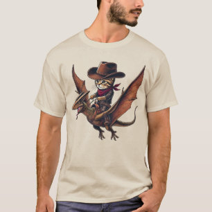Majestic Flight: A Cowboy Cat Riding a Pterodacty  T-Shirt