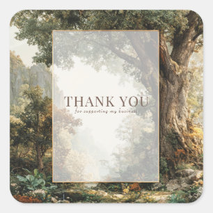 Majestic Forest Ancient Tree Gold Frame Landscape Square Sticker