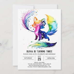 Majestic Forest Fox Digital Girl Birthday Invitation