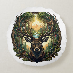 Majestic Forest Stag Nature Wildlife Art Round Cushion