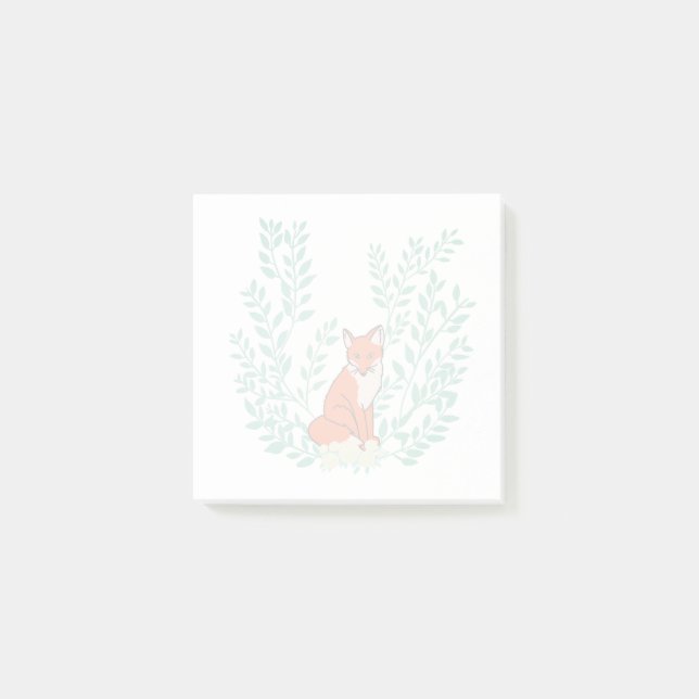 Majestic fox in beautiful botanical wreath post-it notes (Front)