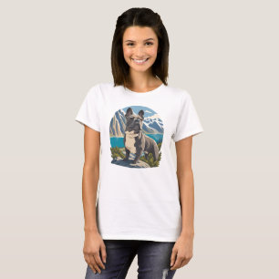 Majestic French Bulldog Mountain Lake Adventure T-Shirt