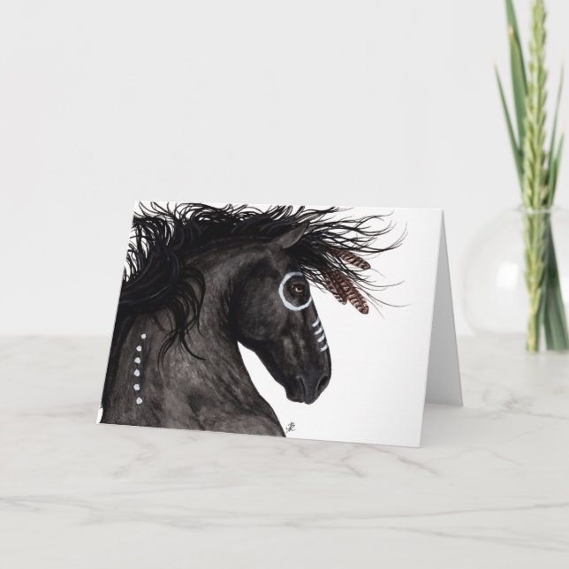 Majestic Friesian Horse Native American by BiHrLe Card (Front)