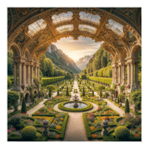 Majestic Garden at Dawn - Architectural Elegance