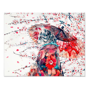 Majestic Geisha Cat Among Cherry Blossoms Photo Print