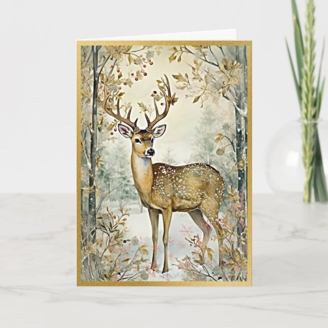 Majestic Gilded Deer Woodlands Card (Front)
