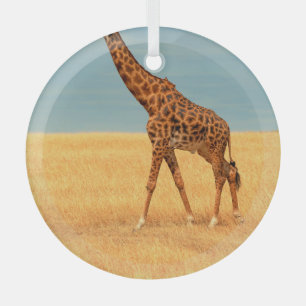 Majestic Giraffe: Masai Mara Dry Season Glass Tree Decoration