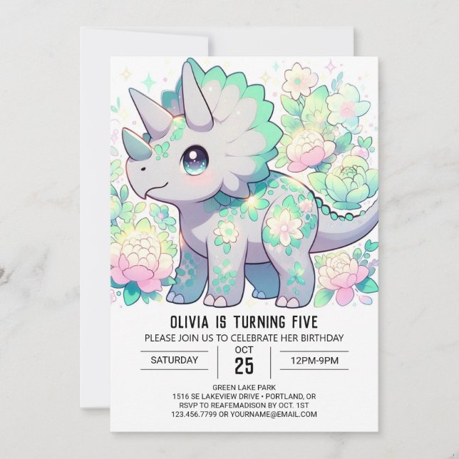 Majestic Girl Dinosaur Digital Birthday Invitation (Front)