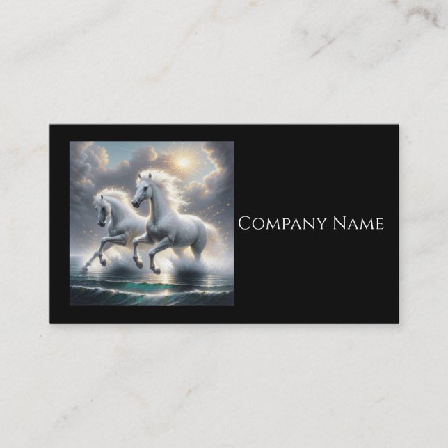 Majestic Glittery White Horses Seascape Business Card (Front)