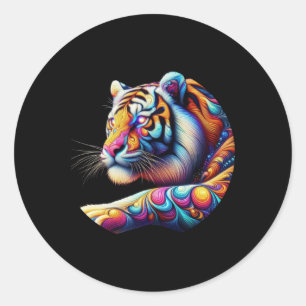 Majestic Glow – The Vibrant Tiger Of Light ✨  Classic Round Sticker