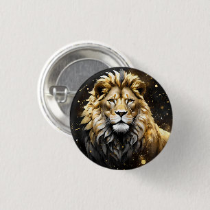 Majestic Gold And Grey Male Lion, 3 Cm Round Badge