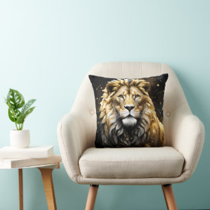 Majestic Gold And Grey Male Lion, Cushion