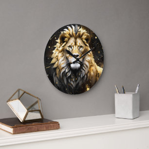 Majestic Gold And Grey Male Lion, Large Clock
