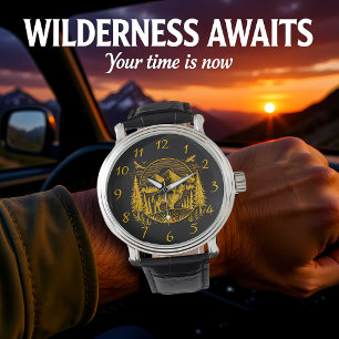 Majestic Gold Buffalo in Mountain Landscape Watch