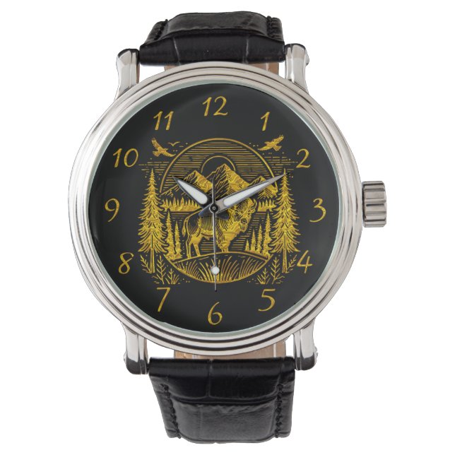Majestic Gold Buffalo in Mountain Landscape Watch (Front)