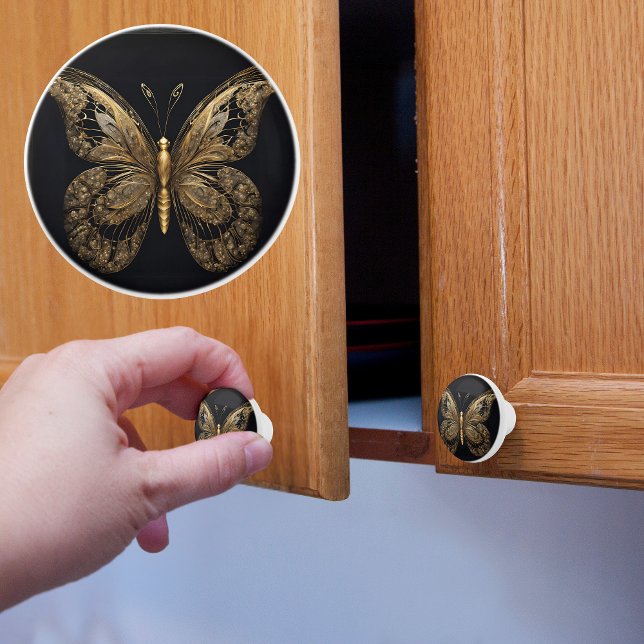 Majestic Gold Butterfly on Black Ceramic Knob (Creator Uploaded)