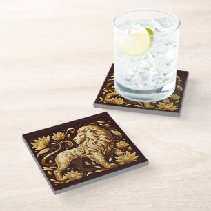 Majestic Gold Lion Glass Coaster