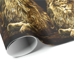 Majestic Gold Lions Pattern Wrapping Paper