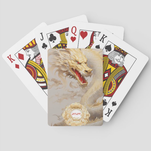 Majestic Golden Dragon and Ivory  Playing Cards (Back)