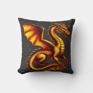 Majestic Golden Dragon With Golden Scales Cushion