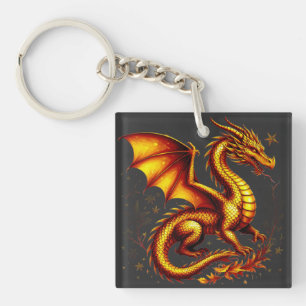 Majestic Golden Dragon With Golden Scales Key Ring